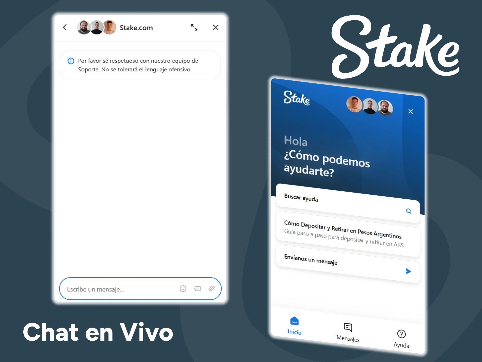 Obtenga ayuda a través del chat en vivo de la plataforma Stake.