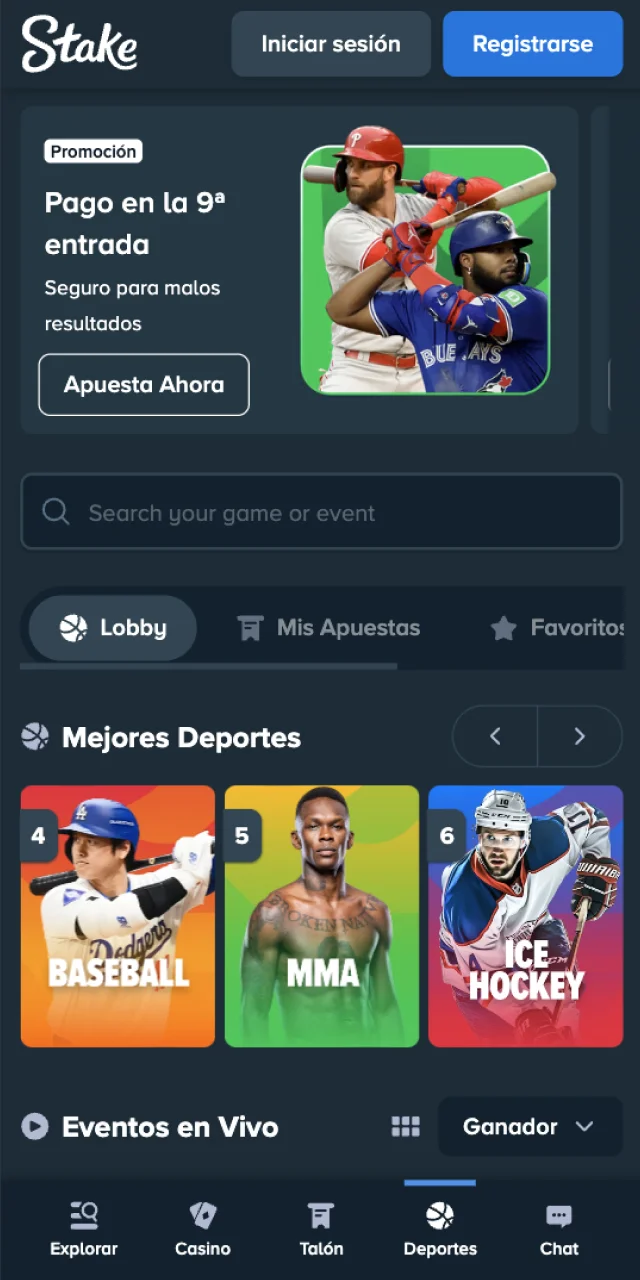 Accede a la página web oficial de Stake desde el navegador de tu móvil.