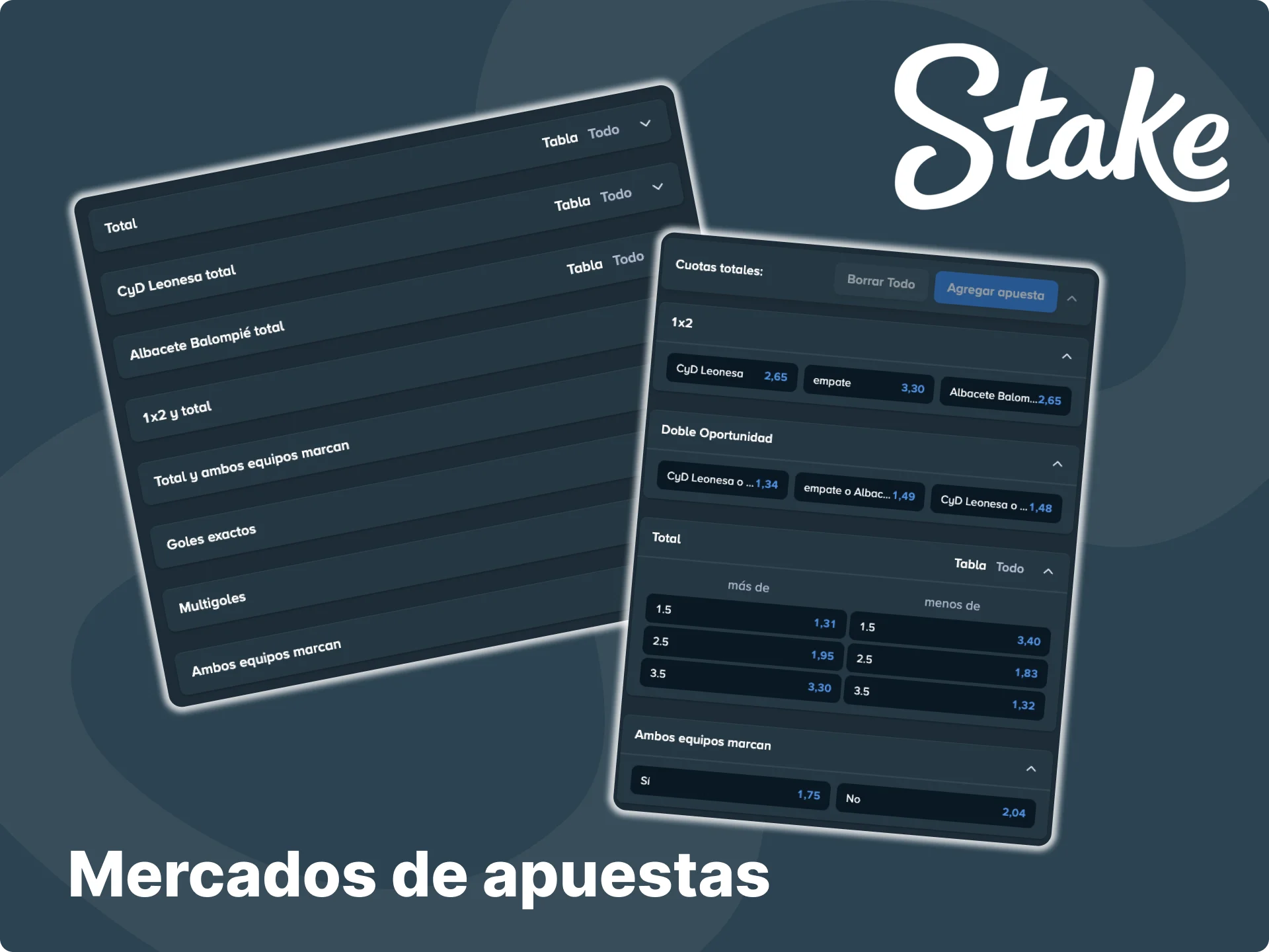 En Stake encontrarás una amplia gama de mercados, desde simples apuestas de fútbol hasta apuestas complejas.